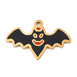 Bat Хэллоуин 304 подвески с эмалью из нержавеющей стали, золотые, летучая мышь, 12.5x19.5x1 мм, отверстие : 1.2 мм