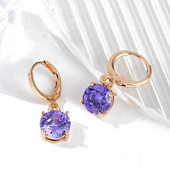 Золотой Латунные микропроволочные кубические серьги с цирконием, стойки покрытие, долговечный, без свинца и без кадмия, плоско-круглые, золотые, 23.5x7.5 мм