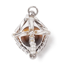 Седло Коричневый Подвески из натурального тигрового глаза и стеклянных бусин ручной работы круглой формы, с прыжковых колец, цвет нержавеющей стали, седло коричневый, 17x14x14 мм, отверстие : 2.8 мм