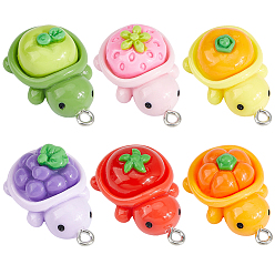 (52) Непрозрачная лаванда 12 шт 6 цвета подвески из непрозрачной смолы, черепаха с фруктами и овощами, с платиновой петлей, разноцветные, 28x17x11.5 мм, отверстие : 2 мм, 2 шт / цвет