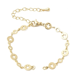 Настоящее золото 18K Латунный диск с цепочкой из полых звеньев в форме звезды для изготовления браслета, стойки покрытие, долговечный, без свинца и без кадмия, реальный 18 k позолоченный, 5.71 дюйм (14.5 см)