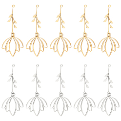 Золотой & Цвет Нержавеющей Стали 12 шт. 2 цвета ионное покрытие (ip) 201 большие подвески из нержавеющей стали, лазерная резка, с прыжковых колец, цветок, золотые и нержавеющая сталь цвет, 52.5 мм, отверстие : 1.4 мм, 6 шт / цвет