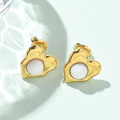 Белый Нефрит Натуральный белый нефрит и ионное покрытие (IP) 304 серьги-гвоздики в форме сердца из нержавеющей стали, 13x13 мм