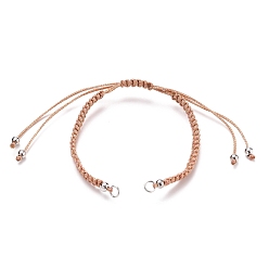 Sandy Brown Adjustable Braided Polyester Thread Bracelet Making, with Brass Beads and 304 Stainless Steel Jump Rings, Sandy Brown, 5-5/8~11-1/4 inch(14.3~28.5cm)