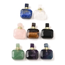 Смешанные камни Подвески для флаконов с драгоценными камнями, с 304 фурнитурой из нержавеющей стали, граненые, прямоугольник амулеты, золотые, 33~34x25x11~12 мм, отверстие : 1.9 мм