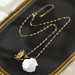 Краб Летние пляжные ожерелья из натуральных ракушек и нержавеющей стали для женщин, реальный 304 k позолоченный, краб, 18 дюйм (15.24 см), краб: 38.7 мм