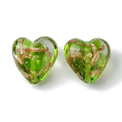Цвет Оливы Бусины ручной работы бусины золотого песка, со цветком внутри , сердце, оливковый, 21x20.5x13.5 мм, отверстие : 1.8 мм