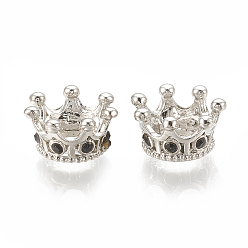 Платина Сплавочные европейские бусины, бусины с большим отверстием, со стразами, корона, струя, платина, 11.5x6 мм, отверстие : 5 мм