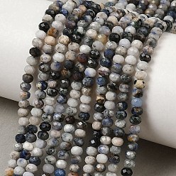 (306FM) Жонкиль матовый с лаймовой подкладкой Натуральное синее пятно нитки из бисера яшмы, граненые, рондель, 4~4.5x3~3.5 мм, отверстие : 0.7 мм, около 122~130 шт / нитка, 14.96'' (38 см) ~ 15.35'' (39 см)