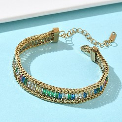 Разноцветный 304 Двухслойный браслет из нержавеющей стали и стекла в виде пшеничной цепочки для женщин, прямоугольные, реальный 18 k позолоченный, ионное покрытие (ip), долговечный, красочный, 6.77 дюйм (17.2 см)