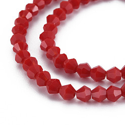 Dark Red Opaque Solid Color Glass Beads Strands, Imitation Jade, Faceted, Bicone, Dark Red, 4.5x4mm, Hole: 1mm, about 92~96pcs/strand, 13.78~14.37 inch