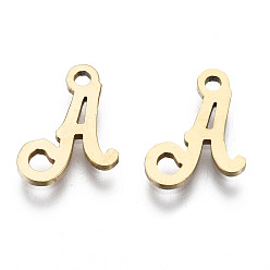 Letter A 201 прелести нержавеющей стали, лазерная резка, алфавит, золотые, letter.a, 10.5x8x1 мм, отверстие : 1.4 мм