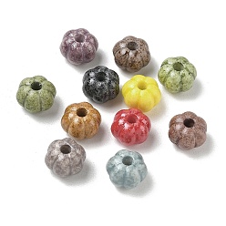 Mixed Color Vintage Handmade Porcelain Beads, Fancy Antique Glazed Porcelain, Pumpkin, Mixed Color, 10~10.5x7mm, Hole: 3mm