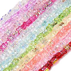 Mixed Color Transparent Glass Beads Strands, Clover, AB Color Plated, Half Plated, Mixed Color, 13x11x5mm, Hole: 1mm, about 65pcs/strand, 21.65''(55cm)