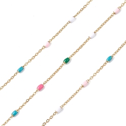 Золотой 304 бордюрные цепи из нержавеющей стали с эмалированным звеном, несварные, с катушкой, золотые, 2~4x1.5~2.5x0.3~2.5 мм