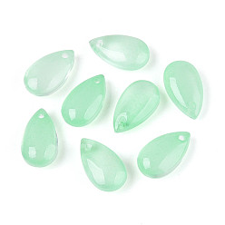 Aquamarine Transparent Spray Painted Glass Charms, Drop, Aquamarine, 13.5~14x7.5x5mm, Hole: 1mm
