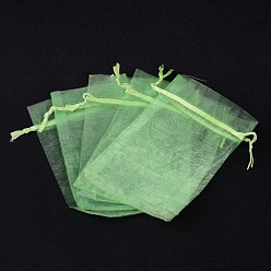 Green Yellow Organza Gift Bags, with Drawstring, Rectangle, Green Yellow, 12x10cm