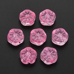 Hot Pink Transparent Glass Beads, Plum Blossom Flower, Hot Pink, 10x10.5x4mm, Hole: 1.2mm