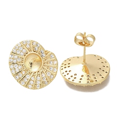 Настоящее золото 18K Латунные микро-паве прозрачные серьги-гвоздики из циркония, с 925 иглой из стерлингового серебра, за половину пробурено бисера, без кадмия, без никеля и без свинца, реальный 18 k позолоченный, 15x17 мм, штифты : 11.5x0.8 мм