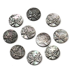 Бабочка Натуральная черная ракушка для губ с резными кабошонами, плоско-круглые, бабочка, 15x3 мм