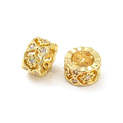 Золотой Латунные микро проложить Цирконий Европейский бисером, бусины с большим отверстием, долговечный, без свинца и без кадмия, колонка со звездой, золотые, 9x6 мм, отверстие : 5.6 мм