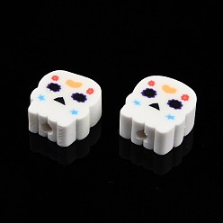 Medium Aquamarine Handmade Polymer Clay Beads, Skull, Medium Aquamarine, 8.5~12x8.5~10.5x4~5mm, Hole: 1.4~1.6mm