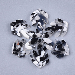 Black Cellulose Acetate(Resin) Pendants, Oak Leaf, Black, 24.5x15~15.5x2.5mm, Hole: 1.4mm