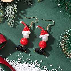 Красный Стекло бисер мотаться серьги, снеговик, золотые, красные, 60x16 мм