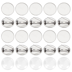 Нержавеющая Сталь Цвет Наборы для изготовления брошей своими руками, в том числе 304 брошь из нержавеющей стали с кабошоном, Кабошоны из стекла, цвет нержавеющей стали, 21.5 мм, 20 шт