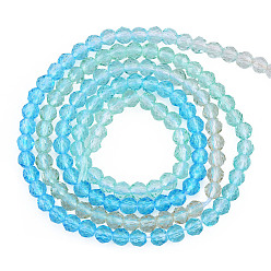 Medium Turquoise Transparent Glass Beads Strands, Segmented Multi-color Beads, Faceted Round, Medium Turquoise, 3mm, Hole: 0.7mm, about 136~139pcs/strand, 14.53 inch~14.84 inch(36.9~37.7cm)