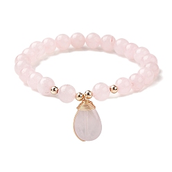 Розовый Кварц Женские эластичные браслеты из натурального розового кварца с подвесками-каплями, внутренний диаметр: 2-3/8 дюйм (6 см)