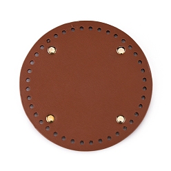 Brown PU Leather Flat Round Bag Bottom, for Knitting Bag, Women Bags Handmade DIY Accessories, Sienna, 141x9.5mm, Hole: 4.5mm