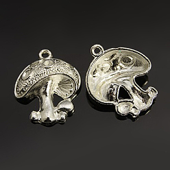 Серебро Сплавочные подвески тибетского стиля, без свинца и без кадмия, гриб, серебряные, 22.5x19x5.4 мм, отверстие : 2 мм