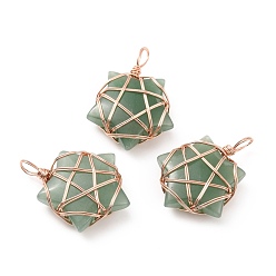 Зеленый Авантюрин Подвески из натурального зеленого авантюрина, с медной проволокой оттенка розового золота, без кадмия и без свинца, звезда, 37~41x29~31x9~11 мм, отверстие : 4.5~6 мм