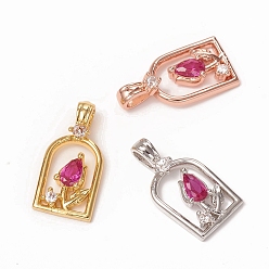 (52) Непрозрачная лаванда Латунные подвески из микро-паве фуксии с цирконием, долговечный, цветок, разноцветные, 18.5x9x5 мм, отверстие : 4.5x2 мм