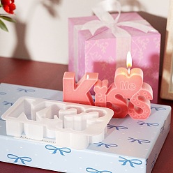 Белый Изготовление свечей своими руками на день святого валентина, силиконовые формы для литья, для уф-смолы, изготовление изделий из эпоксидной смолы, Слово поцелуй, белые, 62x112x20.5 мм