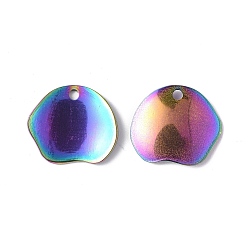 Rainbow Color Ion Plating(IP) 304 Stainless Steel Pendants, Irregular Flat Round Charm, Rainbow Color, 15x17x2.5mm, Hole: 1.6mm