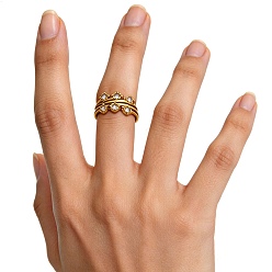 Golden 304 Stainless Steel Pave Cubic Zirconia Cuff Open Rings, Round, Golden, 9.5mm, US Size 8(18.1mm)