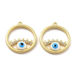 Светло-Синий Латунные микро проложить кубического циркония подвески, без кадмия, без никеля и без свинца, с эмалью, плоский круглый с подвесками для глаз, голубой, 21x18.5x3 мм, отверстие : 1.2 мм