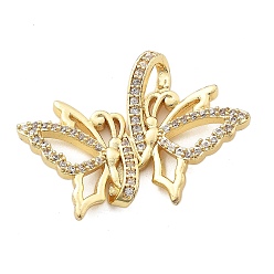 Бабочка Латунные микро проложить кубического циркония подвески, реальный 18 k позолоченный, бабочка, 22x30x4.5 мм, отверстие : 2.5x4 мм