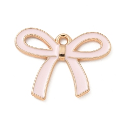 Pink Подвески из эмали и сплава, золотой свет, без кадмия и без свинца, очарование бантом, розовые, 19.5x25x2 мм, отверстие : 1.6 мм