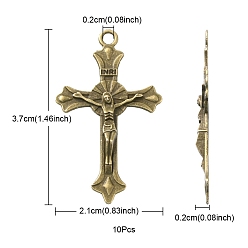 Antique Bronze Zinc Alloy Pendants, Crucifix Cross, Antique Bronze, 37x21x2mm, Hole: 2mm, 10pcs/set