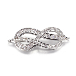 Platinum Brass Micro Pave Cubic Zirconia Links, Infinity, Platinum, 13x33x2mm, Hole: 1.5mm