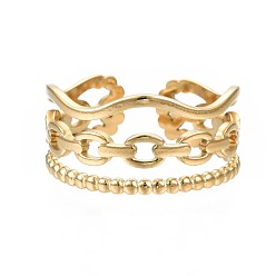 Golden 304 Stainless Steel Cable Chain Open Cuff Ring, Chunky Hollow Ring for Women, Golden, US Size 7(17.3mm)