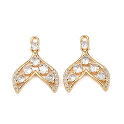 Настоящее золото 18K Латунные микро проложить кубического циркония подвески, рыбий хвост, реальный 18 k позолоченный, 22x17x3.5 мм, отверстие : 1.6 мм