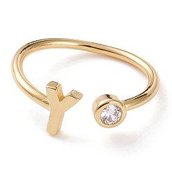 Letter Y Латунные кольца из манжеты с прозрачным цирконием, открытые кольца, долговечный, реальный 18 k позолоченный, letter.y, размер США 6, внутренний диаметр: 17 мм