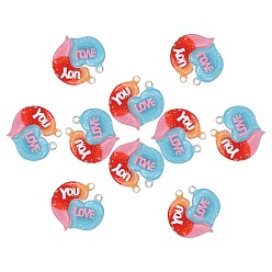 Orange Red 10 Sets Gradient Color Opaque Resin Pendants, with Glitter Powder, Couple Heart Charm with Word LOVE YOU, Orange Red, 39x38.5x5.5mm, Hole: 3.5mm, 2pcs/set