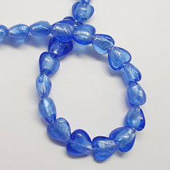 Royal Blue Handmade Silver Foil Glass Beads, Heart, Royal Blue, 12x12x8mm, Hole: 2mm