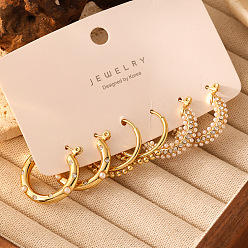 Золотой 3 пары 304 комплекты серег-колец из нержавеющей стали с прозрачными кубическими цирконами и искусственным жемчугом, белые, золотые, 25мм длинный & 24мм длинный & 24мм