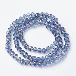 Cornflower Blue Electroplate Transparent Glass Beads Strands, Full Rainbow Plated, Faceted, Rondelle, Cornflower Blue, 3x2mm, Hole: 0.8mm, about 150~155pcs/strand, 15~16 inch(38~40cm)